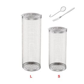 BBQ Cage Stainless Steel Rolling Grilling Basket for Use Outdoor (Color: As pic show, Type: Style B)