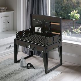 "All-Terrain Folding Grill - Windproof Durable Design with 3 Height Adjustments for Backpacking & Picnics" (Color: Black)